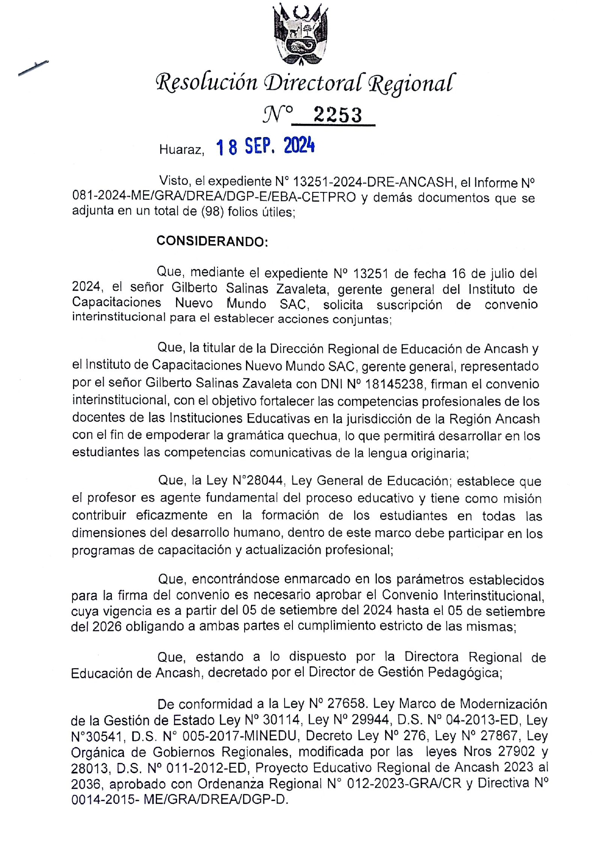 Convenio DRE Ancash