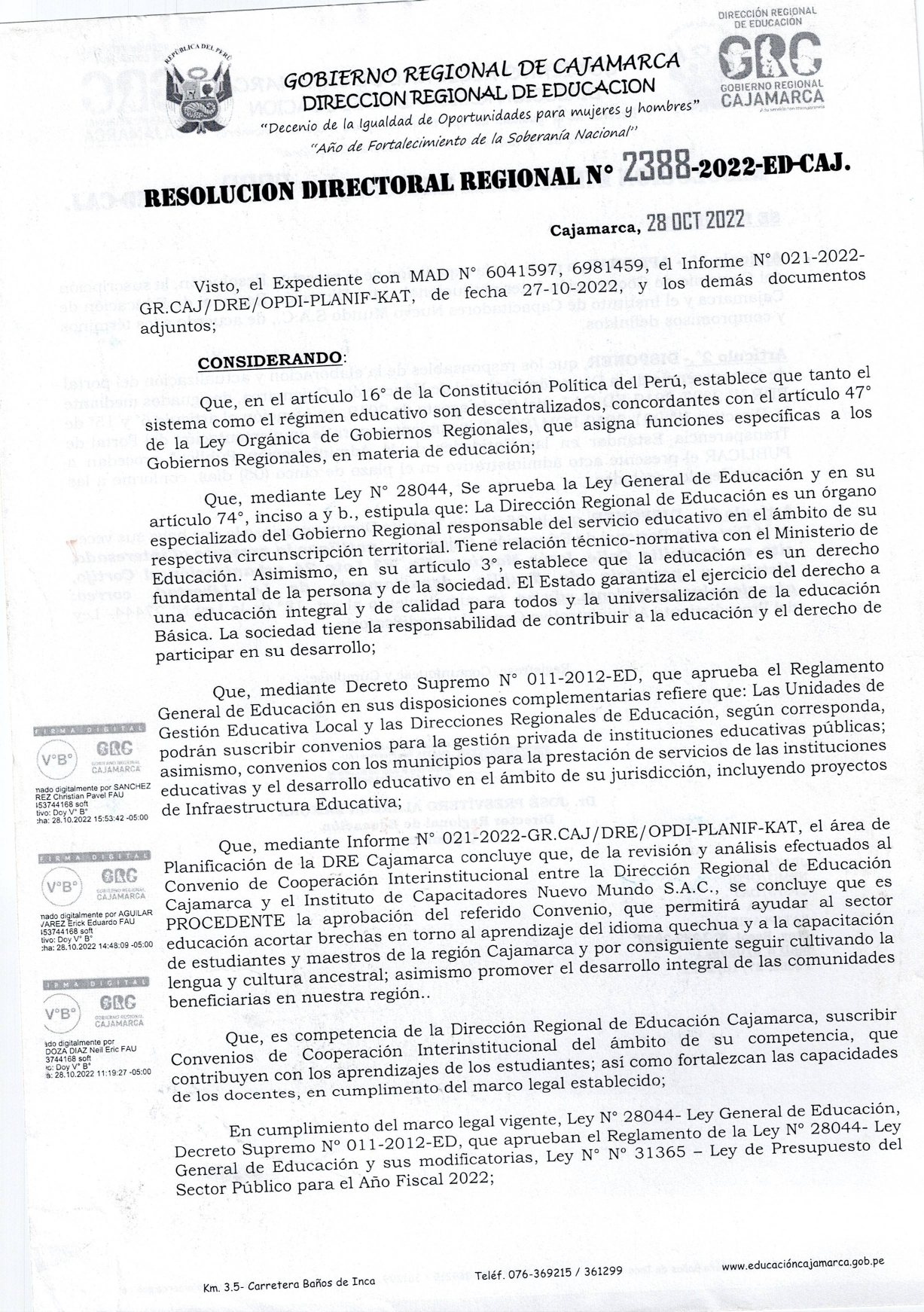Convenio DRE Cajamarca