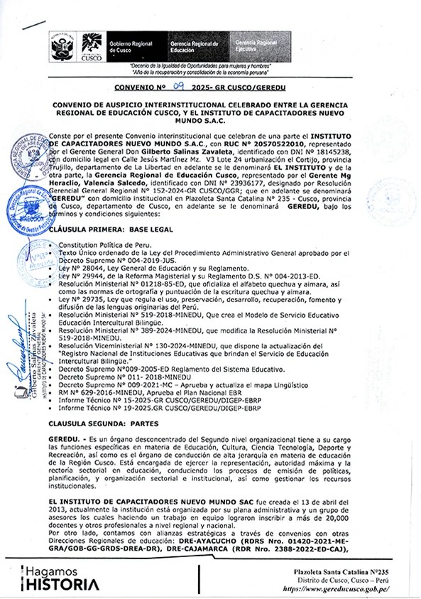 Convenio Gerencia Regional Cusco